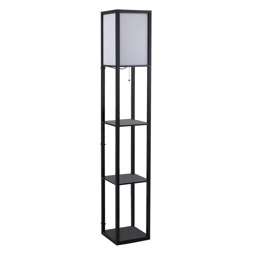 Lampada da Terra con Scaffale ¨C zephmum ¨C Legno, Nero