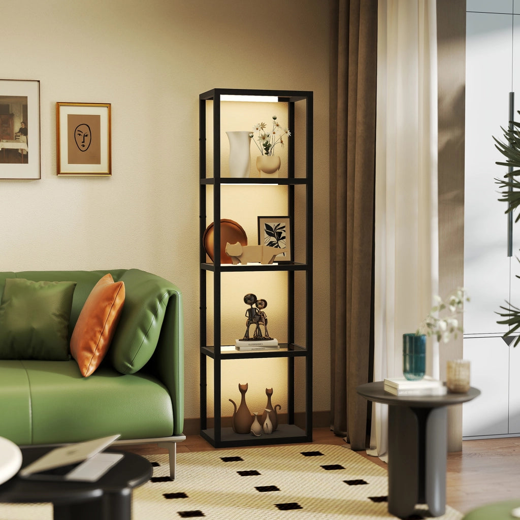 Lampada a LED con scaffale 4 livelli ¨C Minimal ¨C MDF nero 60x24x180