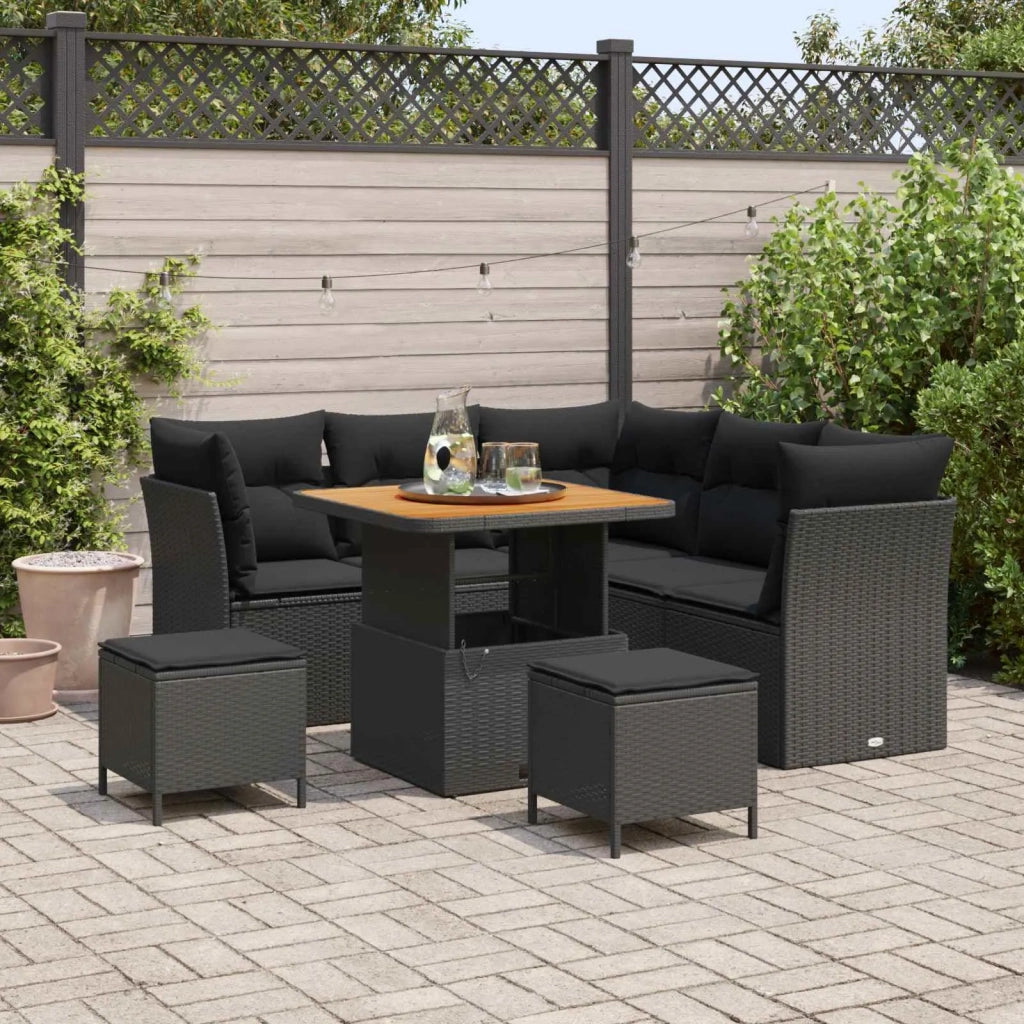 Set Divano da Giardino con cuscino con archiviazione 8 pcs Nero 3363429