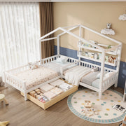 LETTO a casetta con cassetti e ripiani 242x209x178,5 cm Bianco