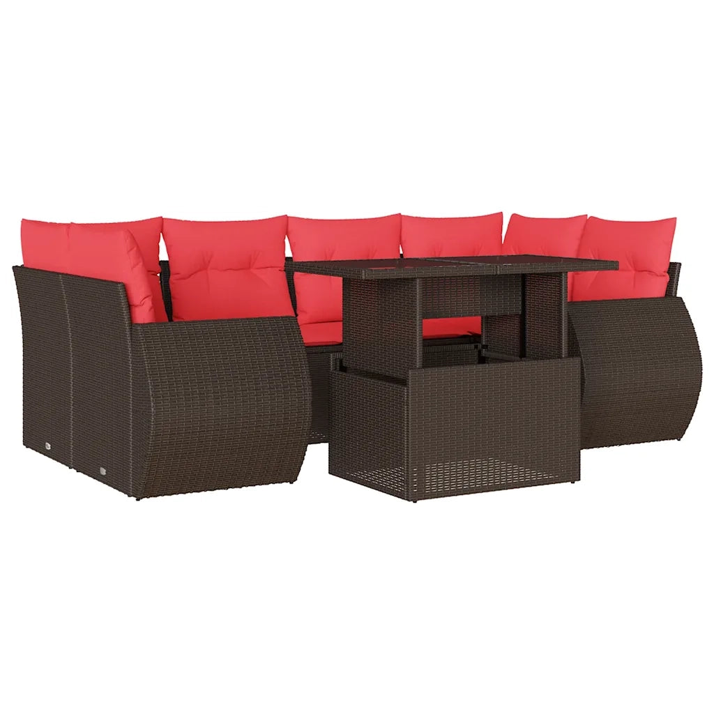Set Divani da Giardino 7 pz con Cuscini Marrone in Polyrattan 3268394
