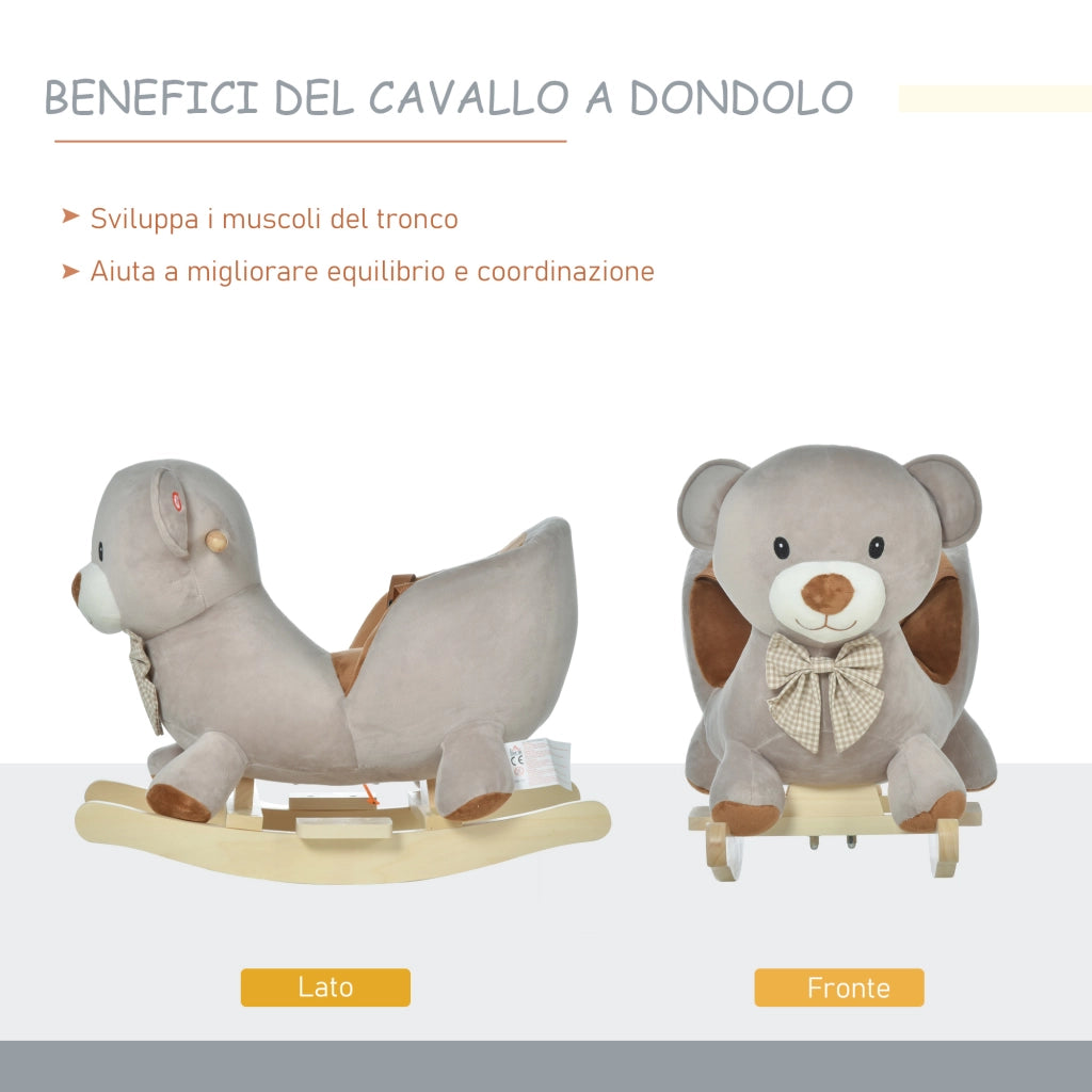 Cavallo a Dondolo Orso Interattivo ¨C Xylo ¨C Grigio 60x33x50cm Bambini 18-36 Mesi con Suoni
