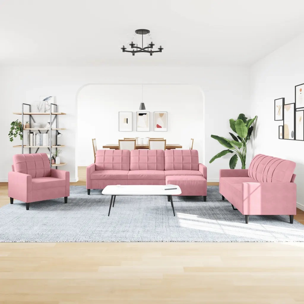 Set di Divani 4 pz con Cuscini rosa in Velluto