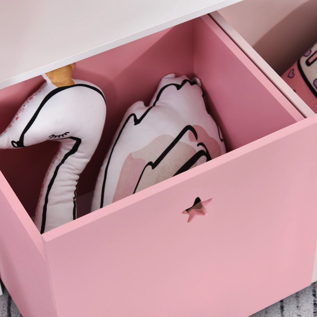 Libreria per Bambini con 4 Ripiani, 1 Anta e 2 Cassetti ¨C Minimal ¨C 80x34x130 cm Rosa e Bianco