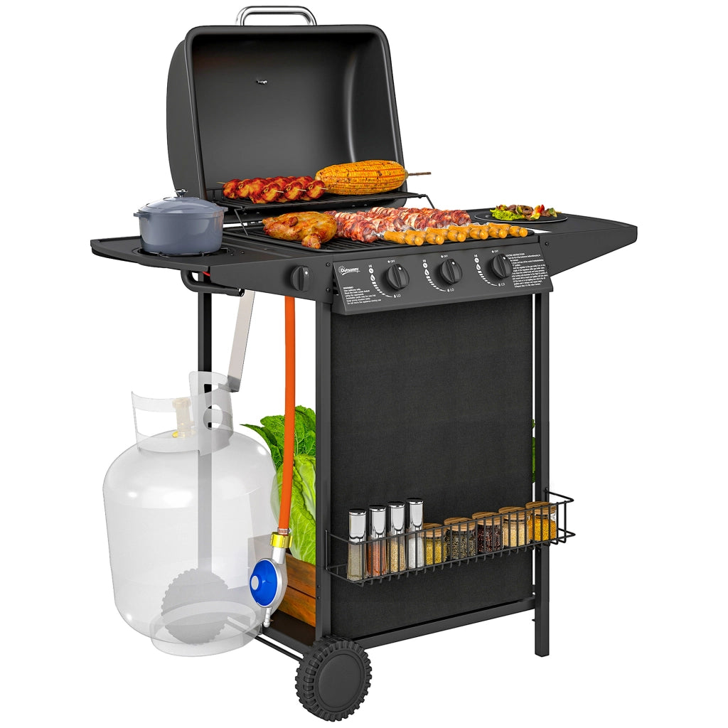 Barbecue a Gas 4 Bruciatori con Coperchio e Termometro ¨C zephmum ¨C Nero 108x54x97 cm