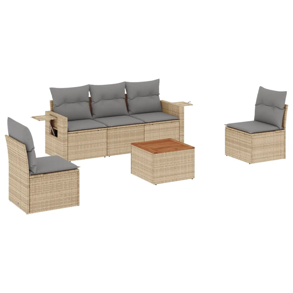 Set Divano da Giardino 6 pz con Cuscini Beige Misto Polyrattan 3256836