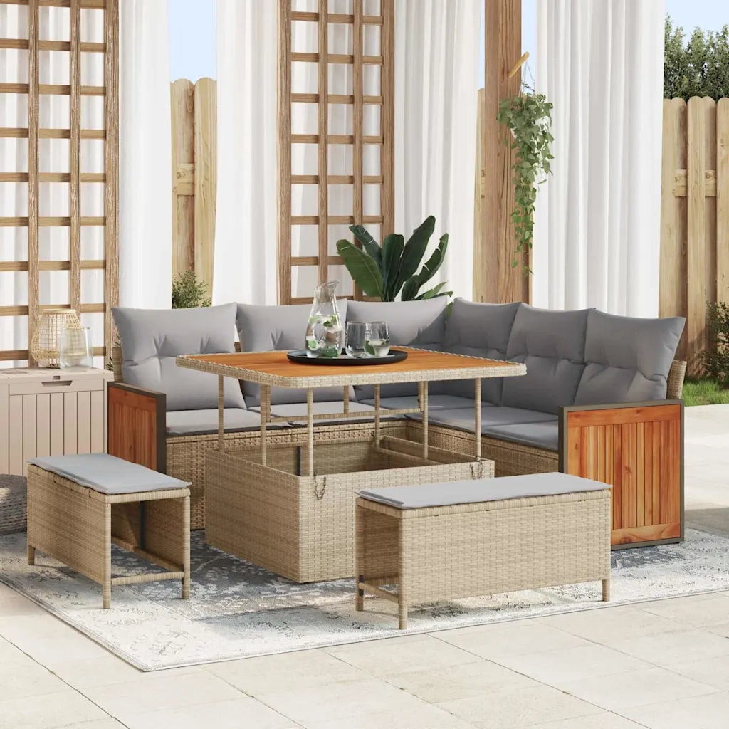 Set Divano da Giardino con cuscino 8 pcs Beige e Grigio Chiaro
