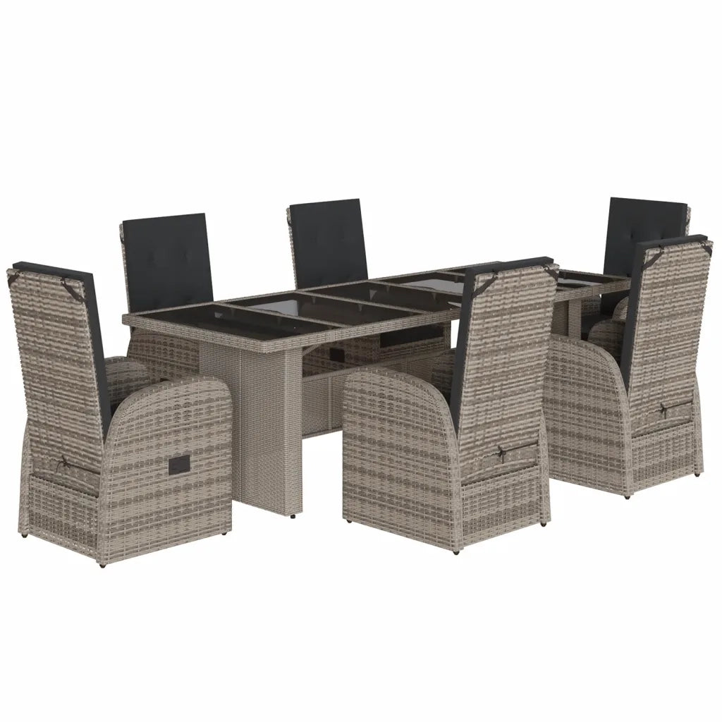 Set da Pranzo da Giardino 7 pz con Cuscini in Polyrattan Grigio