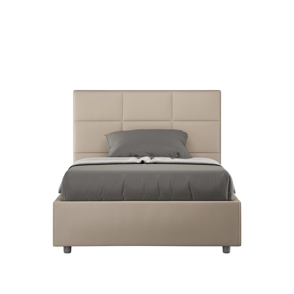 BS COM Letto una piazza e mezza con rete imbottito 120x210 similpelle tortora