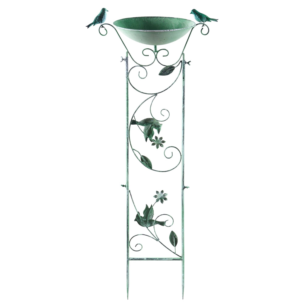 Abbeveratoio per uccelli in ferro verde per il giardino, elemento decorativo da esterno