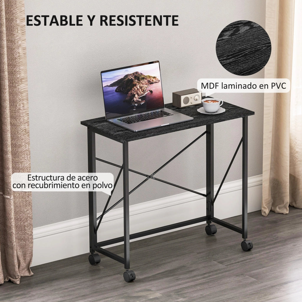 Scrivania Pieghevole con Ruote ¨C Minimal ¨C Nero 80x40x75 cm