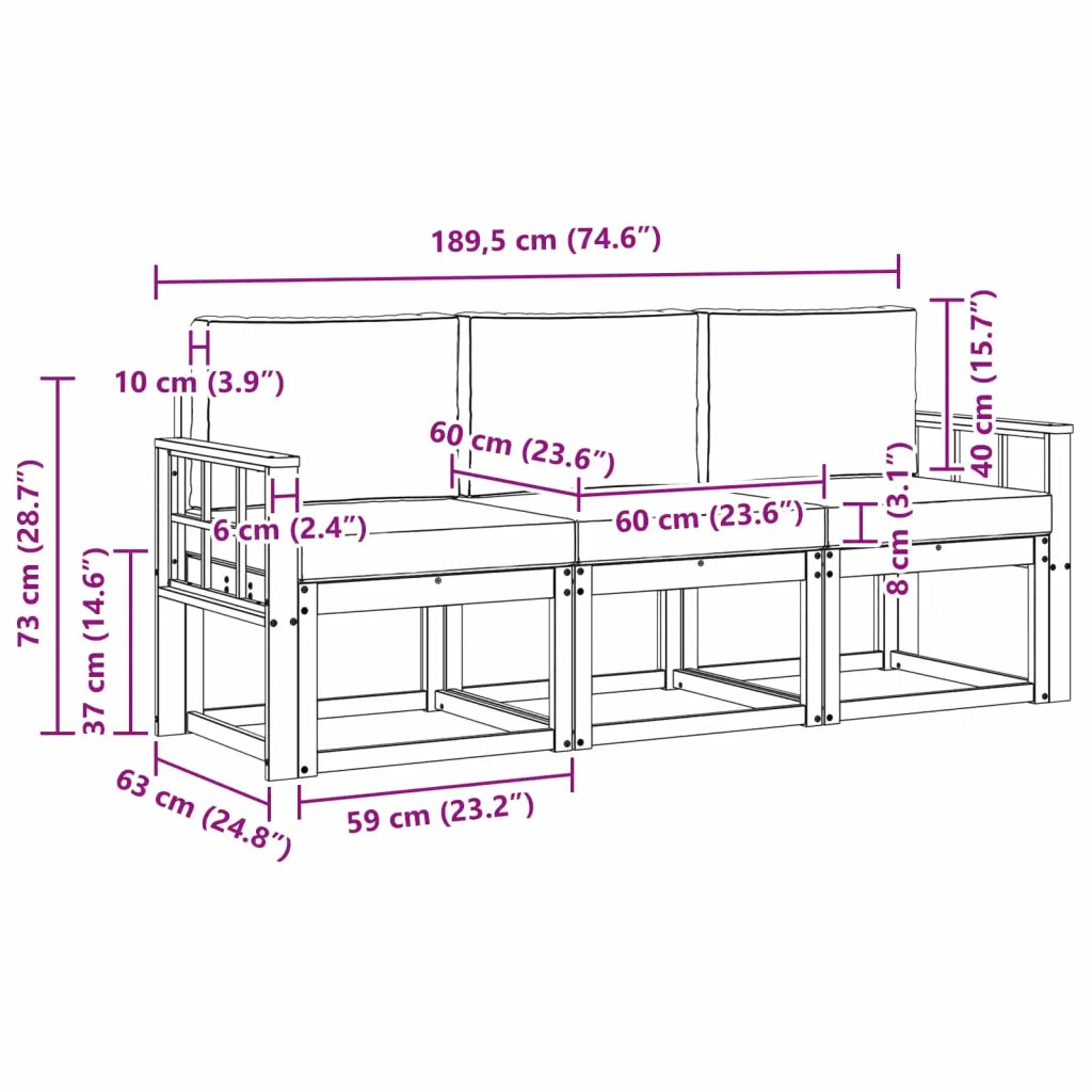Set di divani da esterno 3 pz Bianco e Grigio Chiaro Poliestere 3387185