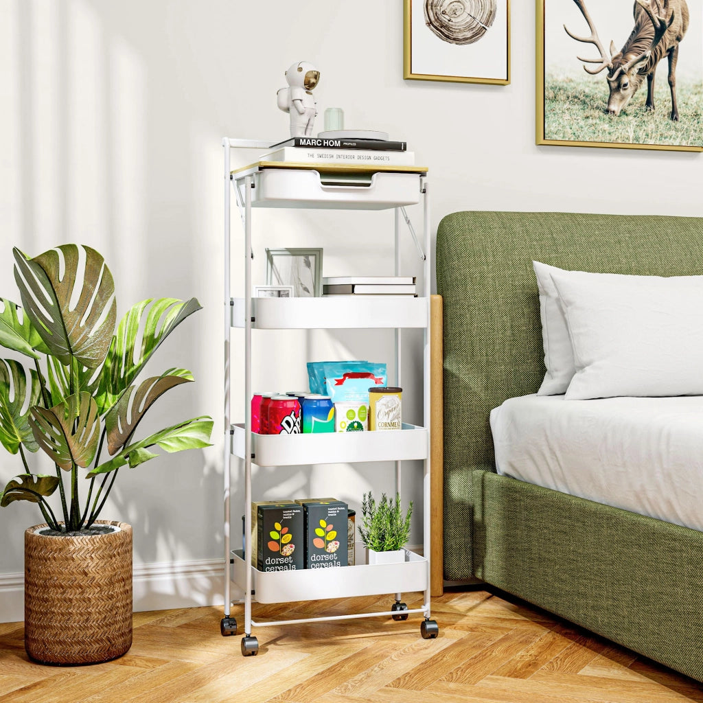 Carrello Multilivello con Cassetto e Ceste ¨C Minimal ¨C Bianco 40x30x70