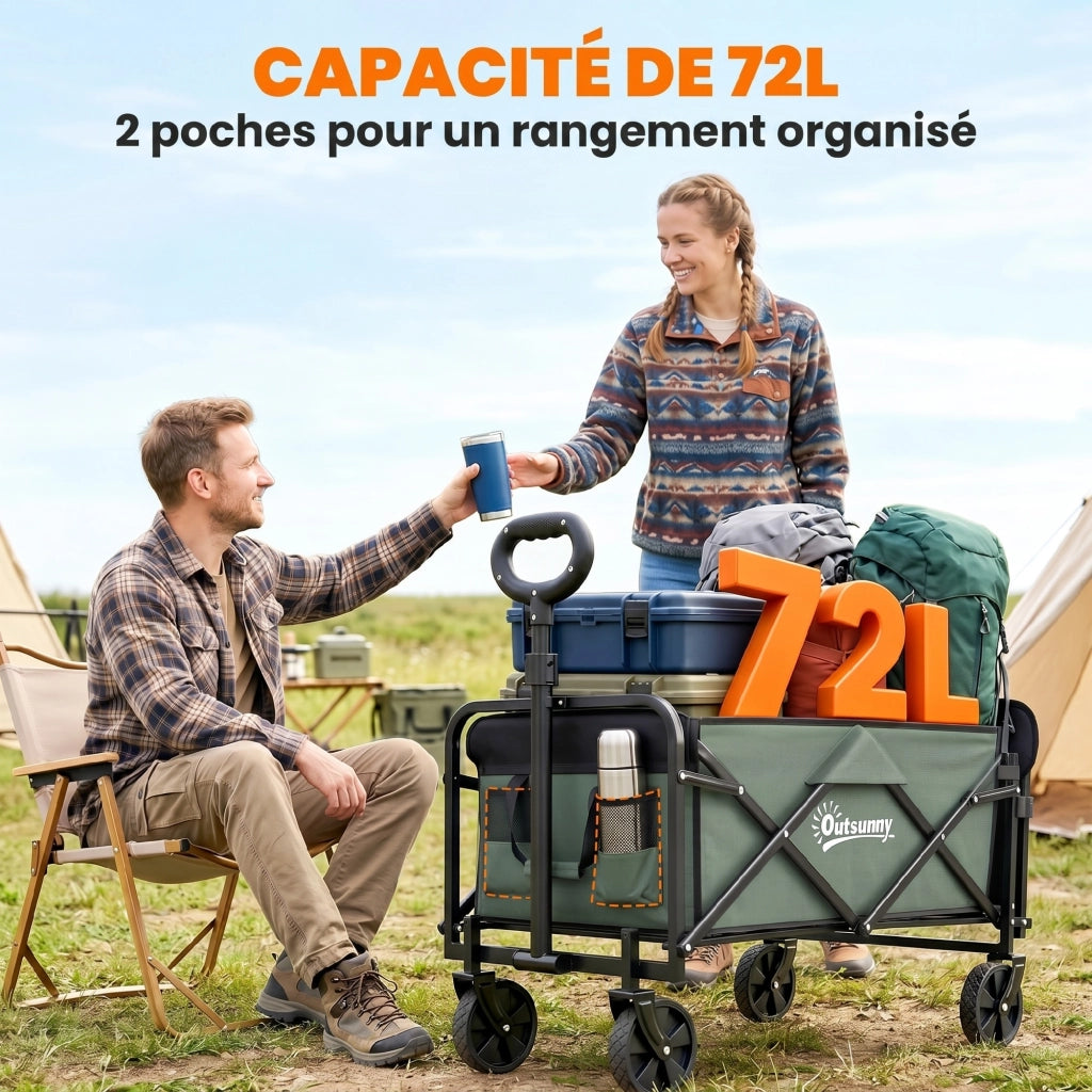 Carrello Pieghevole da Trasporto ¨C Xylo ¨C Con Manico Telescopico e Apertura Posteriore 76x48x92cm Verde