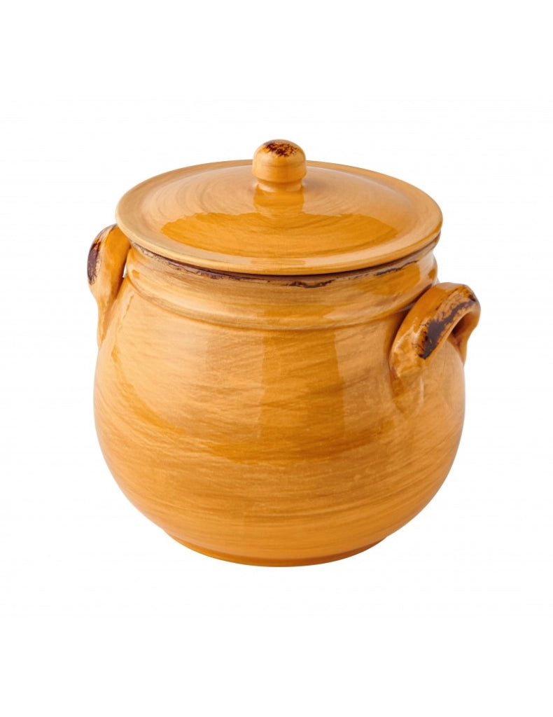 Legumiera gialla con coperchio terracotta da fuoco