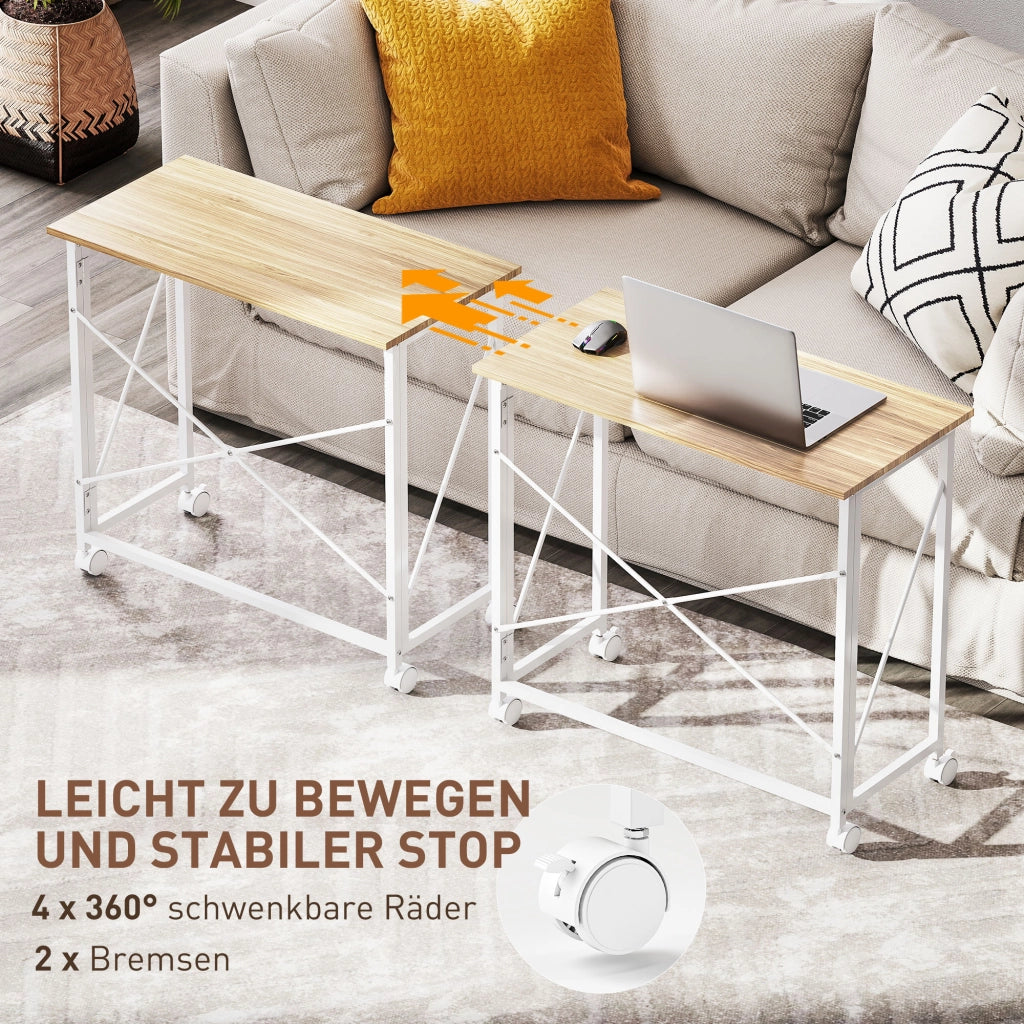 Scrivania pieghevole con ruote ¨C zephmum ¨C MDF acciaio naturale 80x50x75