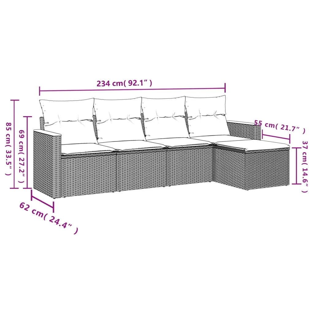 Set Divani da Giardino 5 pz con Cuscini in Polyrattan Nero 3258317