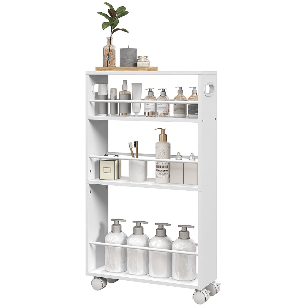 Tavolino con ruote e ripiani ¨C Minimal ¨C Bianco 45x15x80 cm