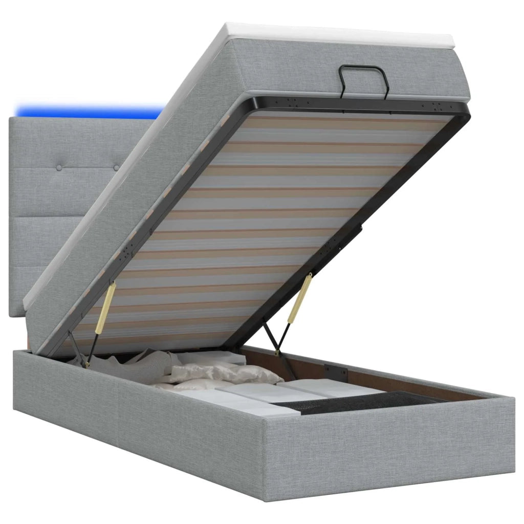Letto Ottomano con Materasso e LED Grigio Chiaro 90 x 190 cm 3458034