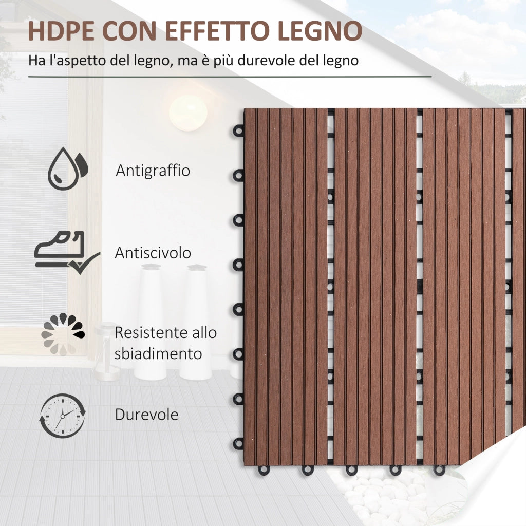 Easycomfort Set 11 Piastrelle per Esterni ad Incastro Antiscivolo in HDPE Riciclato, 30x30x2.2 cm, Marrone