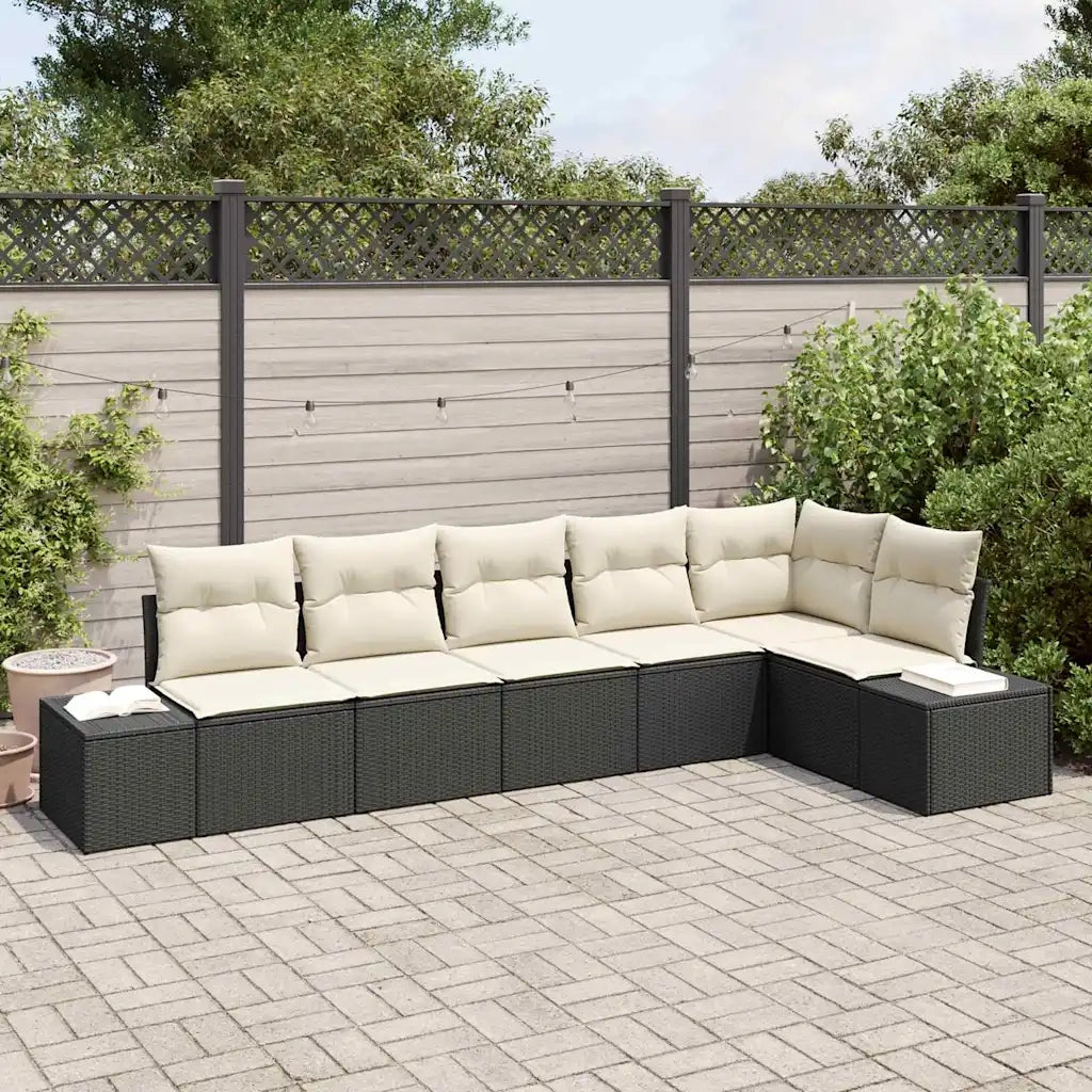Set Divano da Giardino 6 pcs Nero e Crema polyrattan 3355746