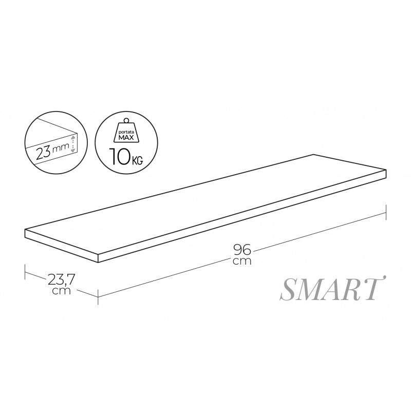 Mensola da Muro, Scaffale Legno, Mensola da Parete, Ciliegio, 96x23,7x2,3 cm - Smart