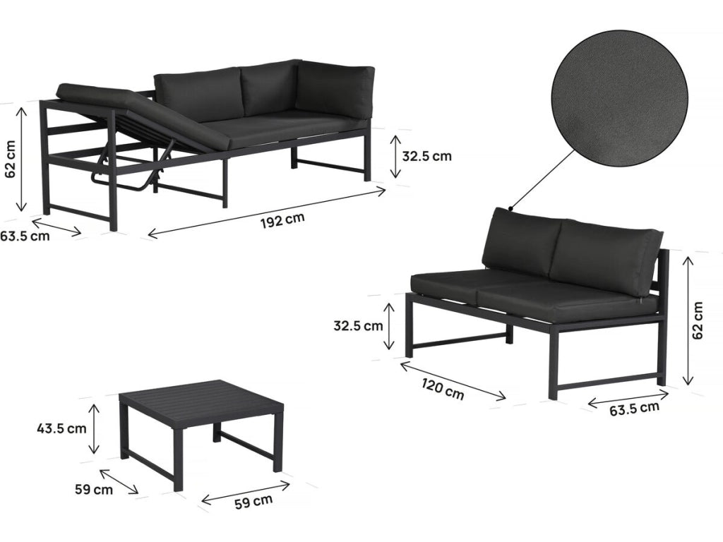 Set di mobili da giardino in metallo "Etna" - 6 posti - Grigio