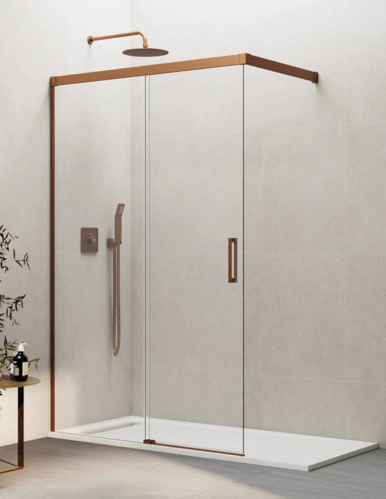 Porta doccia scorrevole 1+1 THALASSA (BASIC) walk-in 75 cm Profilo Rame vetro trasparente