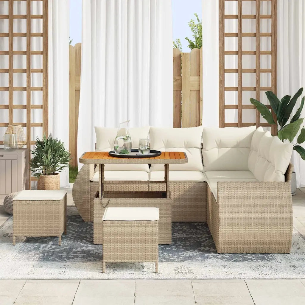 Set Divano da Giardino 8 pcs Beige polyrattan