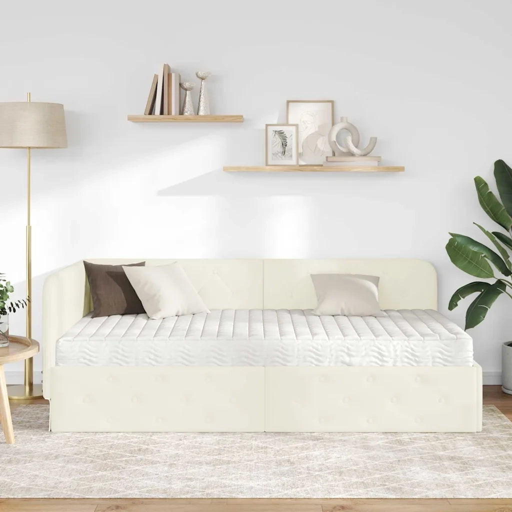 Cornice del letto ad angolo Crema 100 x 200 cm Velluto