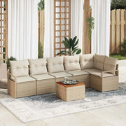 Set Divano da Giardino 7 pcs Beige e Crema polyrattan