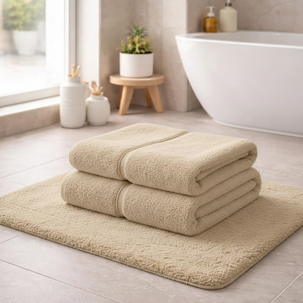 Sanenere, set di Asciugamani 100% Cotone set da 2, Bianco Crema