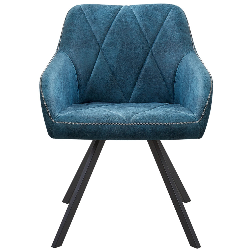 Set di 2 sedie da pranzo in tessuto blu con braccioli schienale trapuntato gambe in metallo Nero retrò di transizione