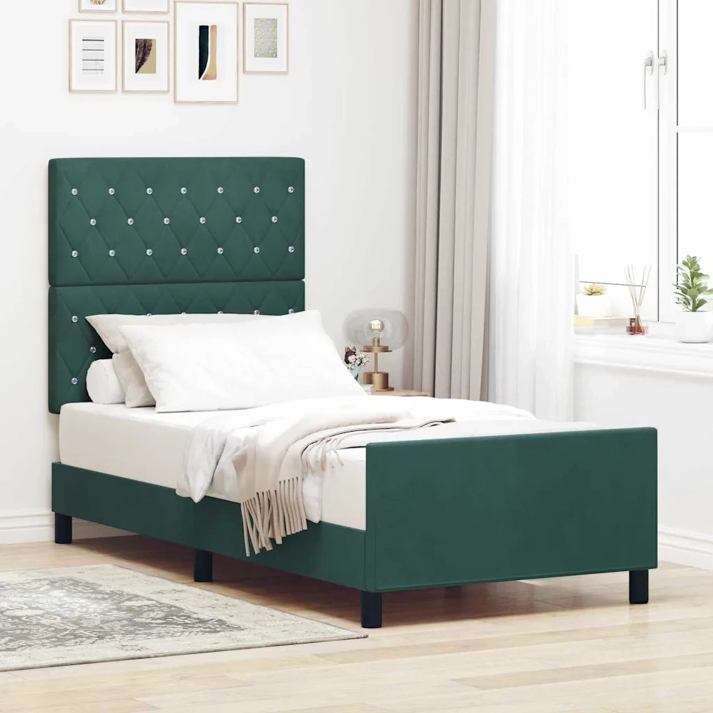 Letto a molle con testiera Verde Scuro 100 x 200 cm Velluto