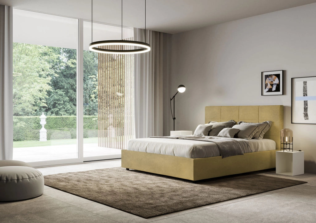 Letto queen size senza rete imbottito 150x200 microfibra blu Mika