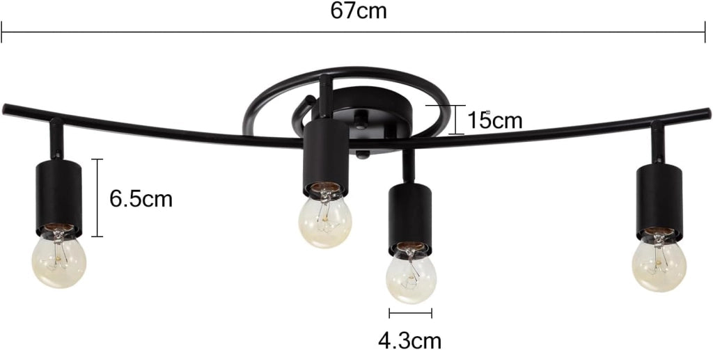 ZMH Faretto da soffitto nero a 4 luci orientabile a 350° E27 per cucina corridoio