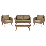 Set da giardino con divano e poltrone in rattan verde oliva esterno elegante