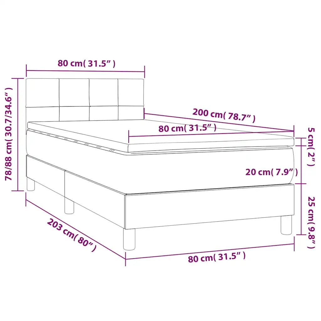 Letto a Molle con Materasso e LED Blu Scuro 80x200cm in Velluto 3134373