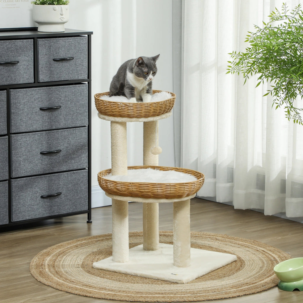 Albero per Gatti con Cuscini e Letti ¨C Zephmum ¨C Beige Rotin 75.5 cm