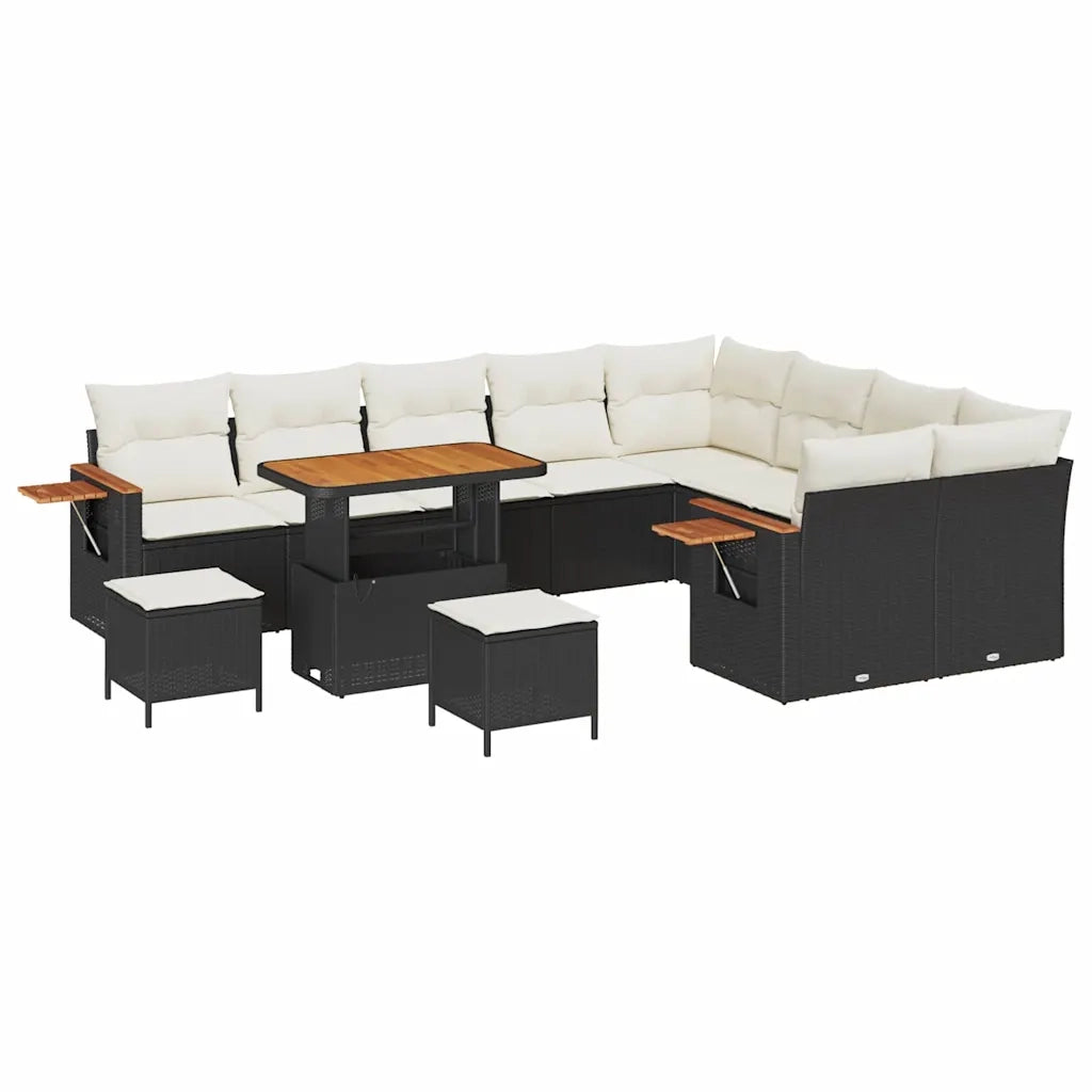 Set Divano da Giardino 13 pcs Nero e Crema polyrattan 3365165