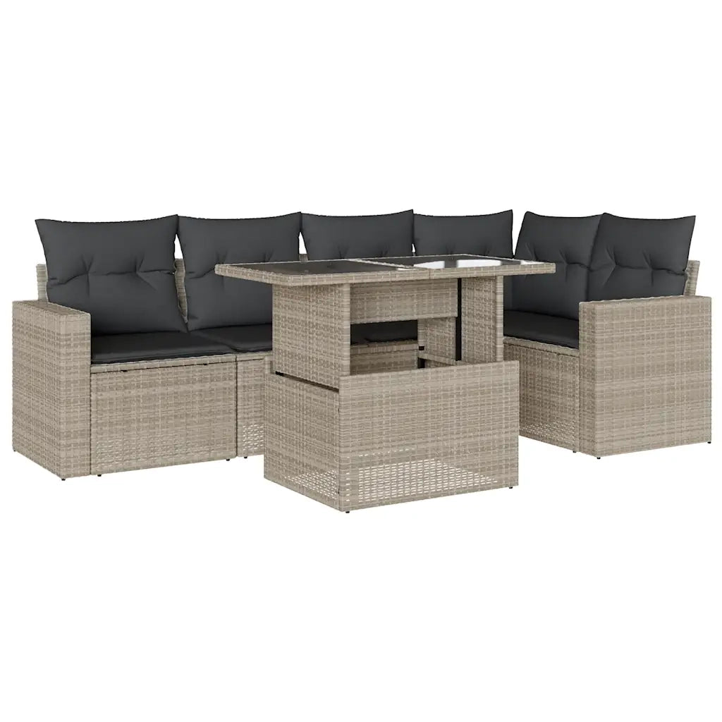 Set Divano da Giardino 6pz con Cuscini Grigio Chiaro Polyrattan 3267262