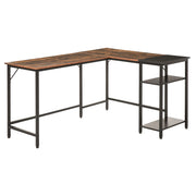 Scrivania Angolare Industriale con Ripiano Laterale ¨C Minimal ¨C Legno e Metallo Nero 150x120x75cm