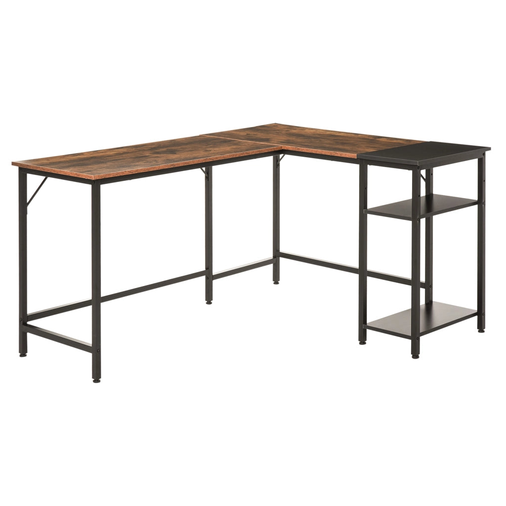 Scrivania Angolare Industriale con Ripiano Laterale ¨C Minimal ¨C Legno e Metallo Nero 150x120x75cm