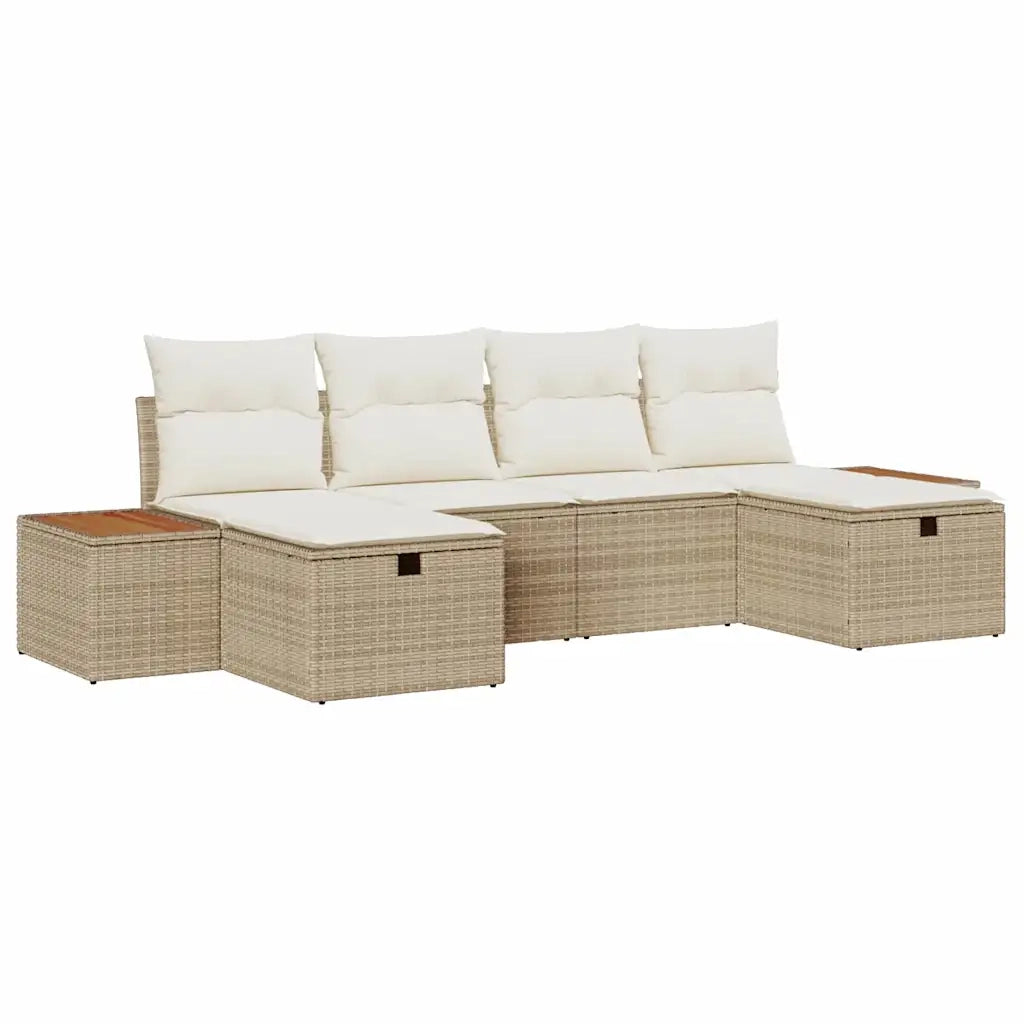 Set Divano da Giardino con cuscino 6 pcs Beige Poly Rattan
