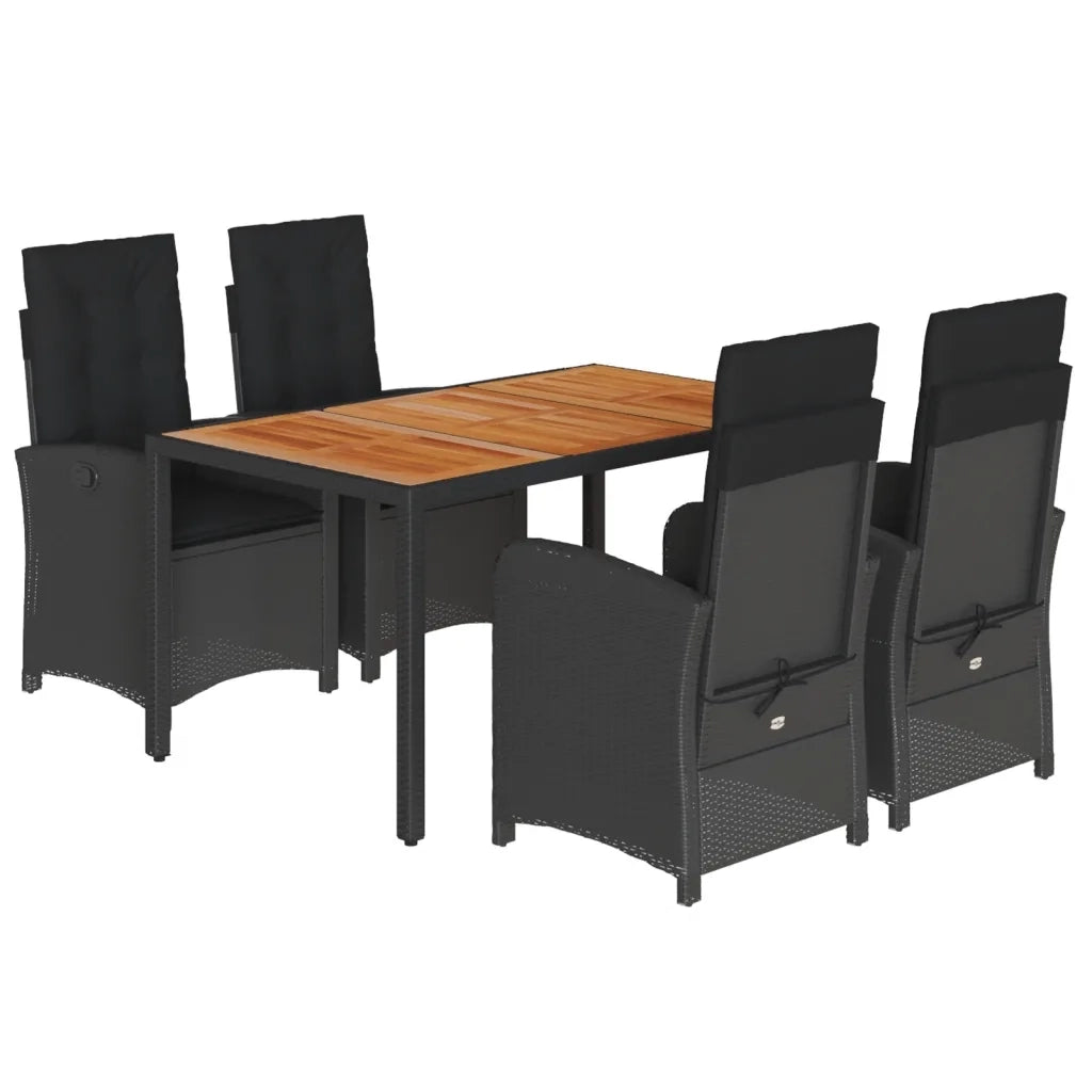 Set da Pranzo da Giardino 5 pz Nero con Cuscini in Polyrattan