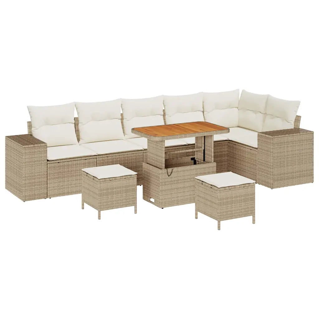 Set Divano da Giardino con cuscino 9 pcs Beige e Crema