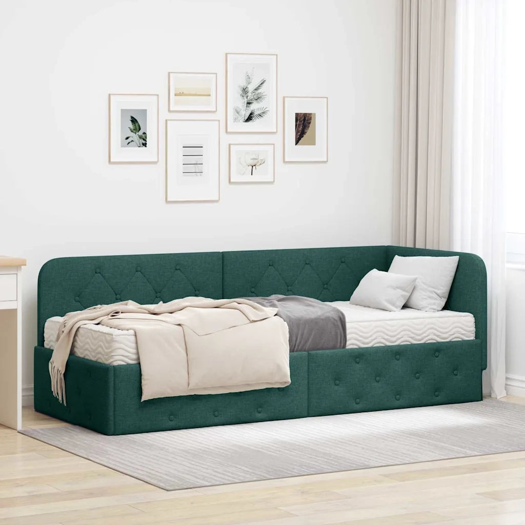 Cornice del letto ad angolo Verde Scuro 80 x 200 cm Tessuto