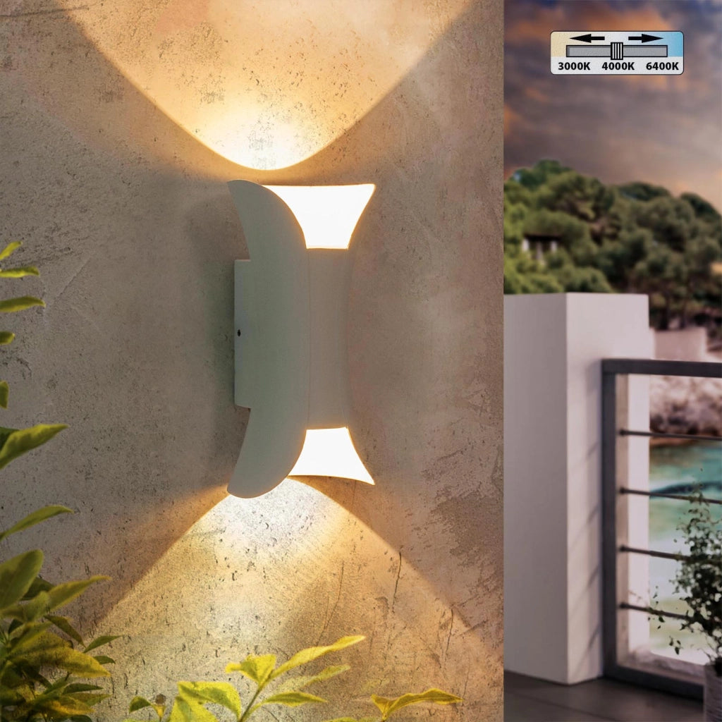 BOSTON Applique murale doppio fascio IP65 10w tecnologia LED CCT 3 tonalita di luce lampada parete UP DOWN balcone facciate 230V BIANCO