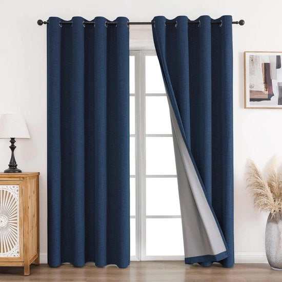 Verduisteringsgordini isolanti al calore - 2 pezzi - H 245 x B 140 cm - riduzione del rumore - finitura in lino - 95% - 99% blocco della luce - tenda di oscuramento