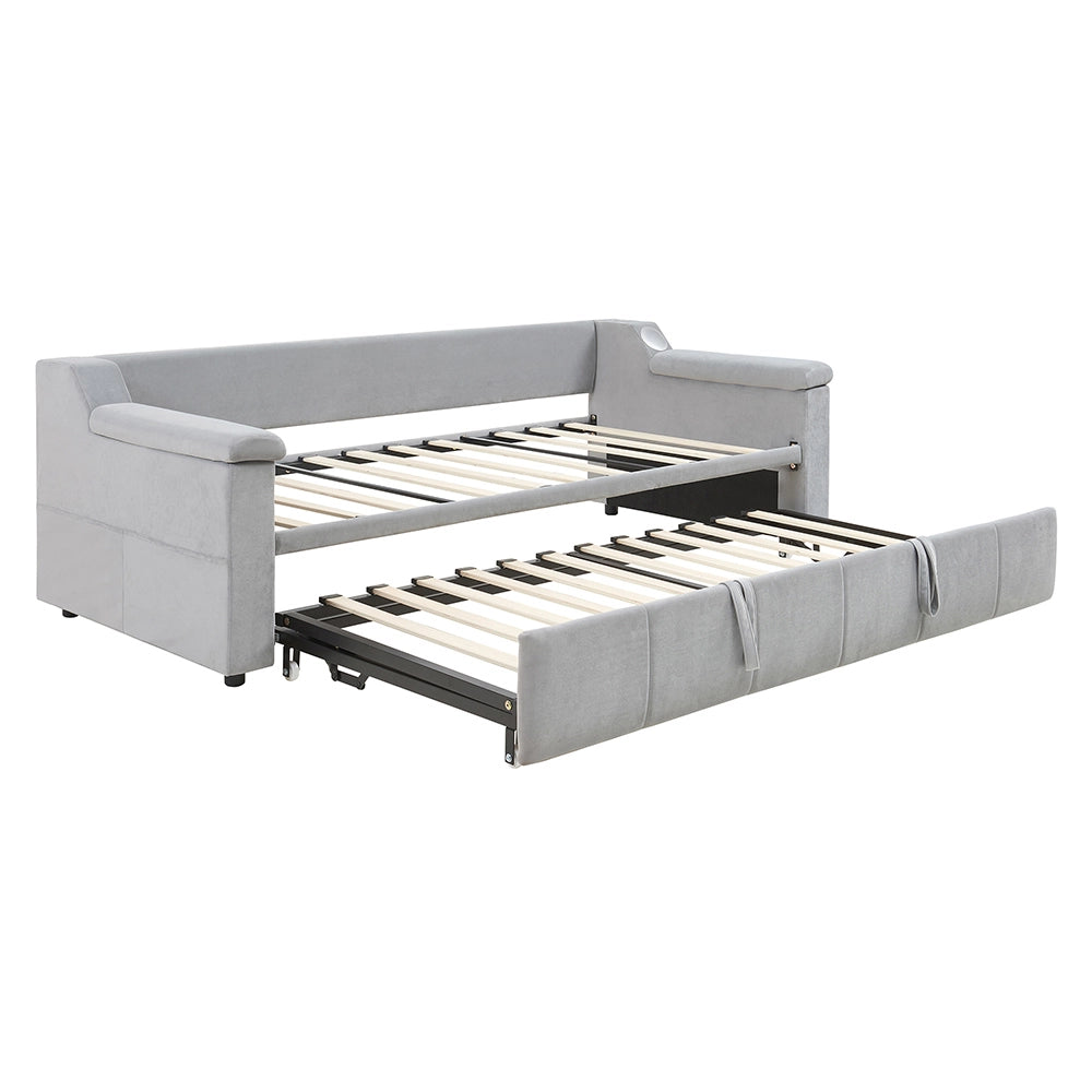 Divano letto - Xylo - 90x190 cm Bluetooth USB velluto grigio chiaro